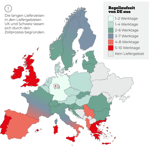 Europakarte mit Lieferzeiten Cargoboard