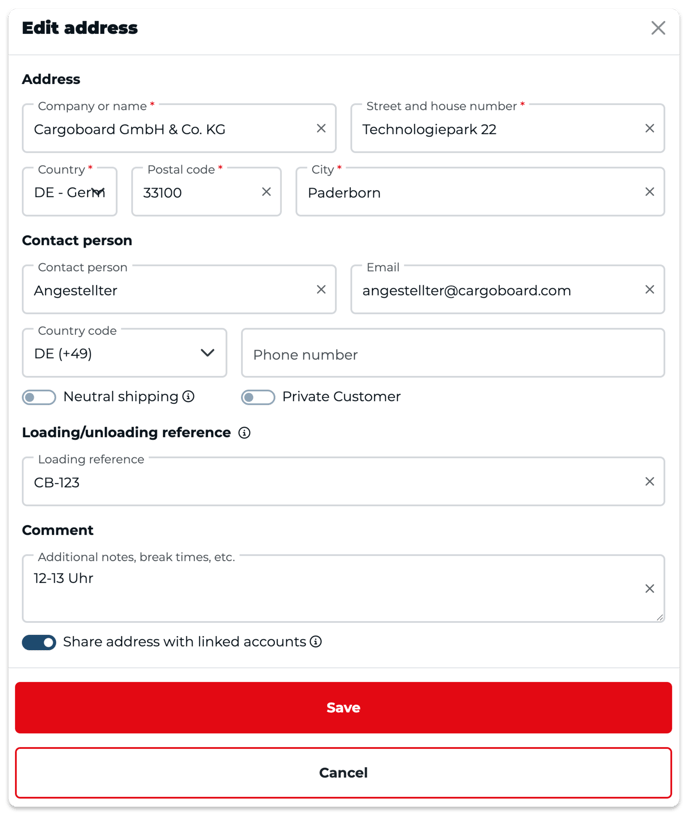 Share adress with linked Accounts